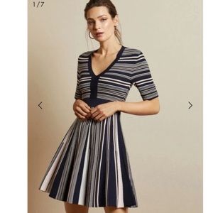 Ted Baker Navy and White Striped Midi Dress